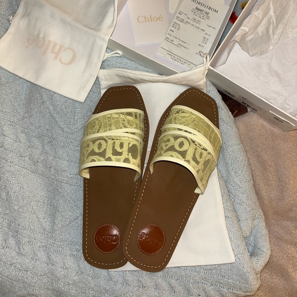 Chloé Logo Mesh Slide Sandals in Pale Yellow